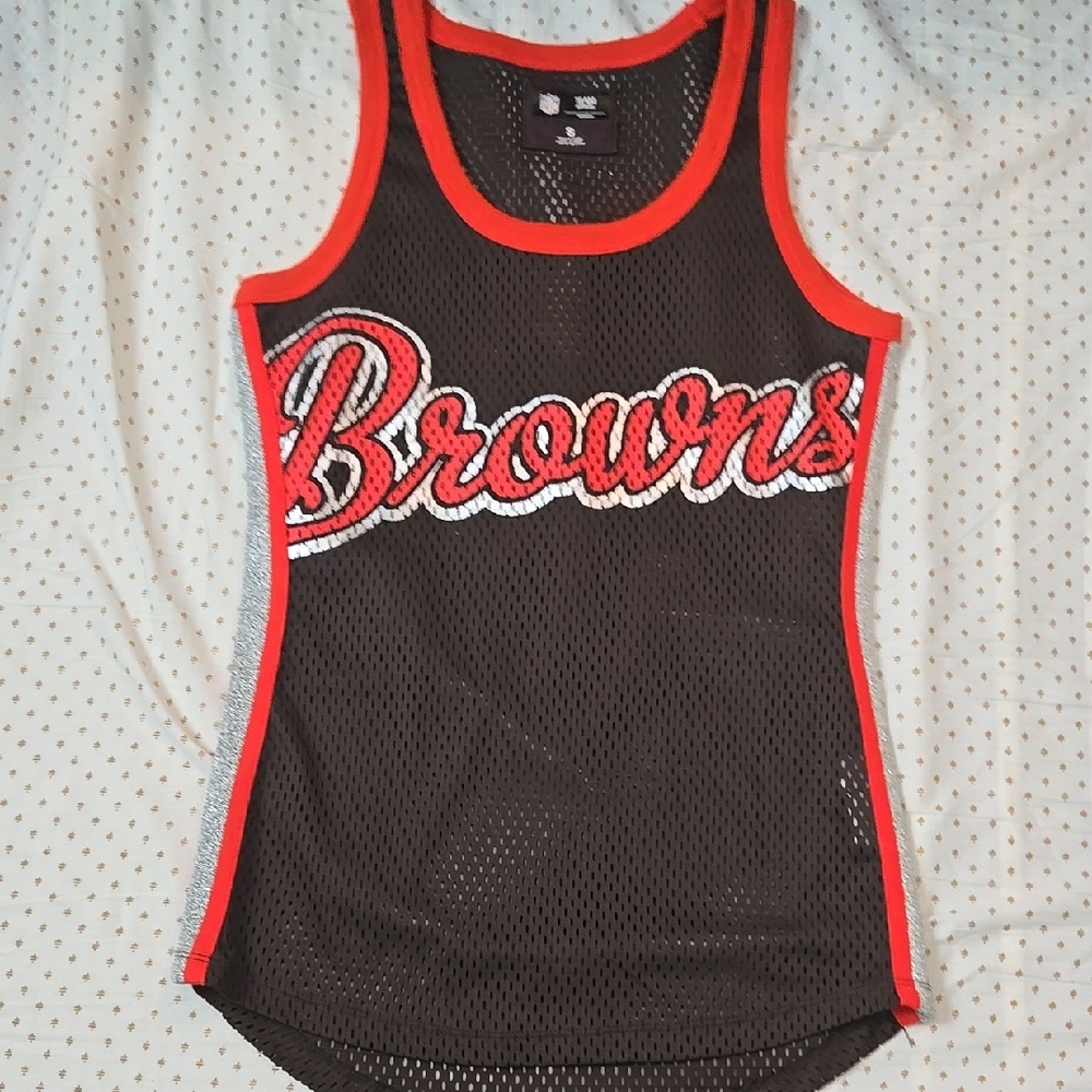NFL- CLEVELAND BROWNS Brown, Silver, and Orange Women's Mesh Tank